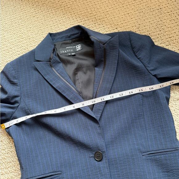 Theory for Barney's Wool Blend Blazer Navy Black Gray Stripes Size 4 Button Work - Picture 4 of 9